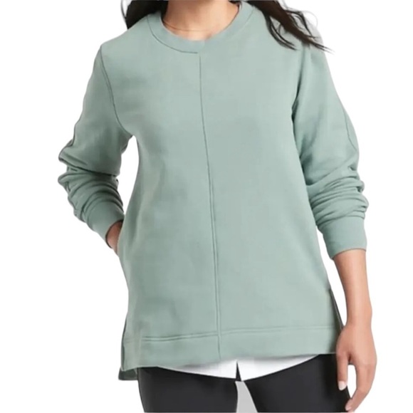 Athleta Retroplush Crewneck Sweatshirt Oversized Minimalistic Grey Green Sz XS - Picture 1 of 13